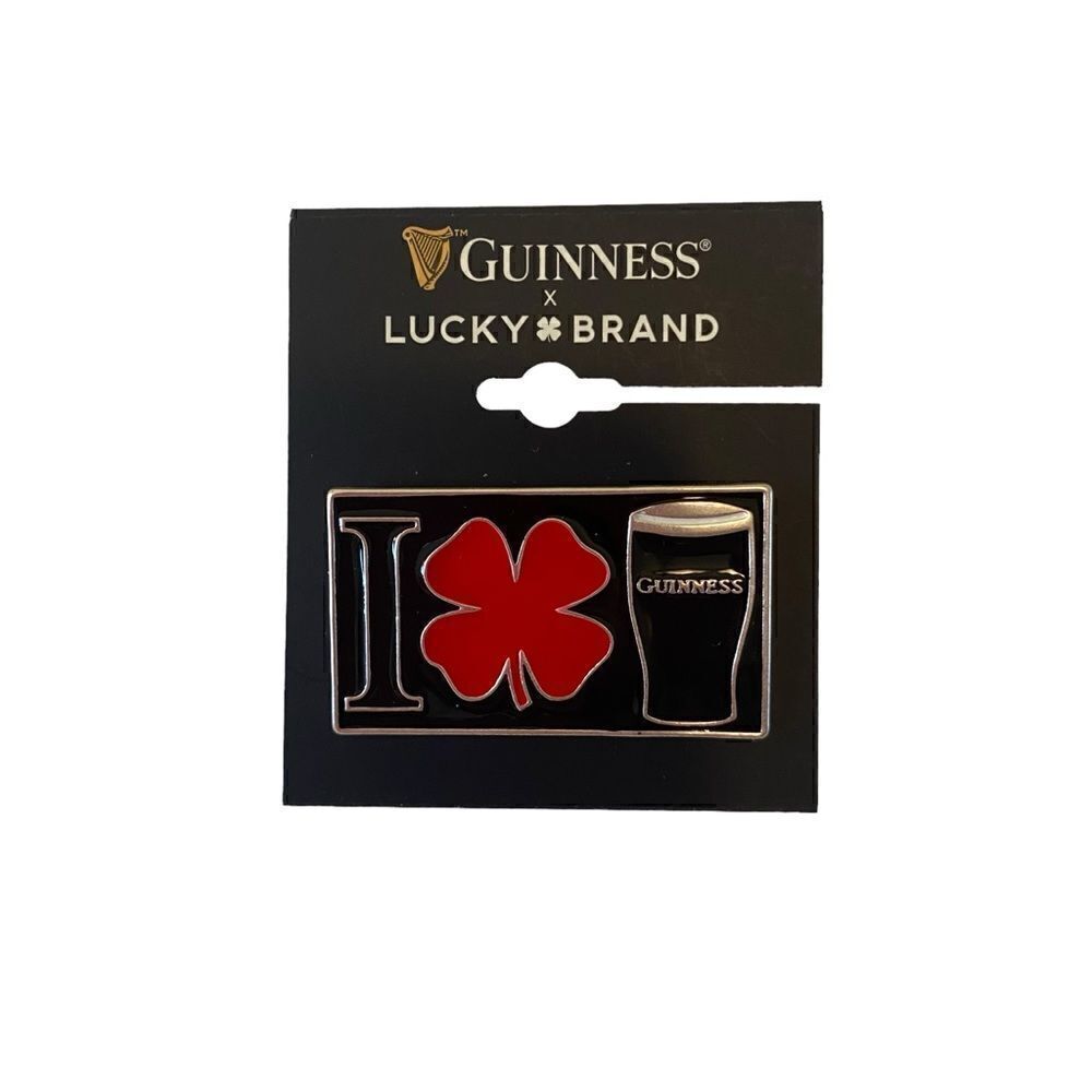 I Love Guinness Pin In Black, Red & Silver.